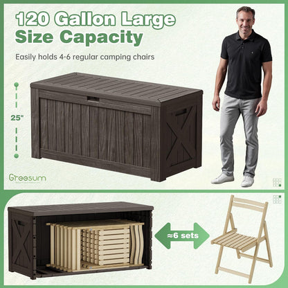 Greesum Outdoor Storage Box 31 Gallon Storage Box with Lid for Patio Furniture, Garden Tools, Pool Supplies, Waterproof and UV Resistant, Lockable, Dark Black