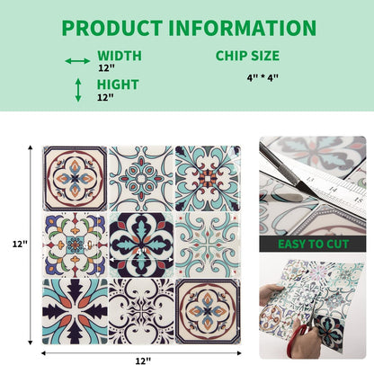 LONGKING Peel and Stick Backsplash Tile Stickers, Colorful Talavera Mexican Tile, Stick on Wall Tiles (10 Sheets)