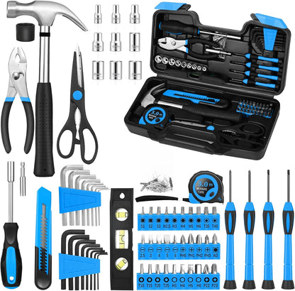 144-Piece General Household Hand Tool Kit with Plastic Toolbox Pink | Basic General Hand Tool Kit, Household Tool Set, for Home Repair, Office & College Dormitory Use, Daily Use for Women