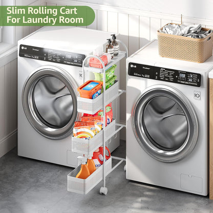 KINGRACK Slim Storage Cart with Drawer, 5-Tier Rolling Utility Cart on Wheels, Narrow Metal Cart for Space Save, Easy Assembly for Kitchen Cart, Craft Cart, Laundry, Bathroom, Nursery Organizer