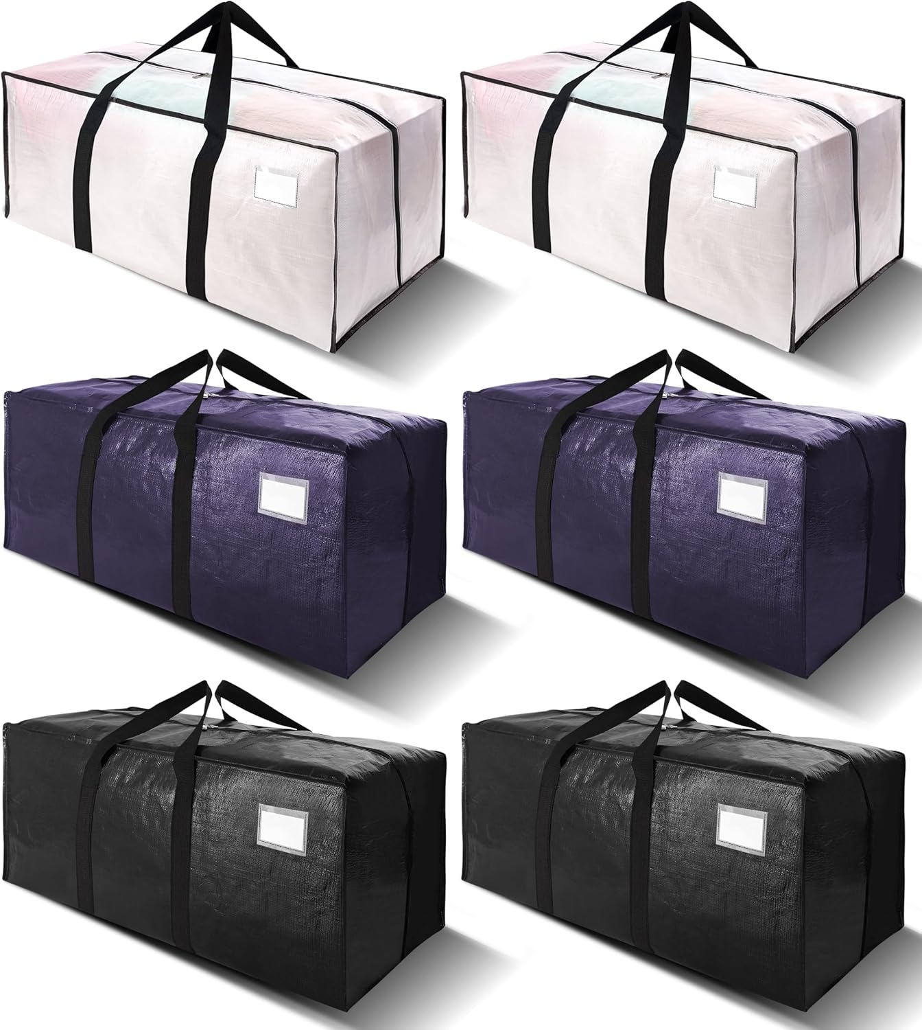 VELVETSURE Heavy Duty Extra Large Moving Bags W/Backpack Straps - Strong Handles & Zippers, Storage Totes For Space Saving, Fold Flat, Alternative to Box and Bin (Set of 6, Multicolor)