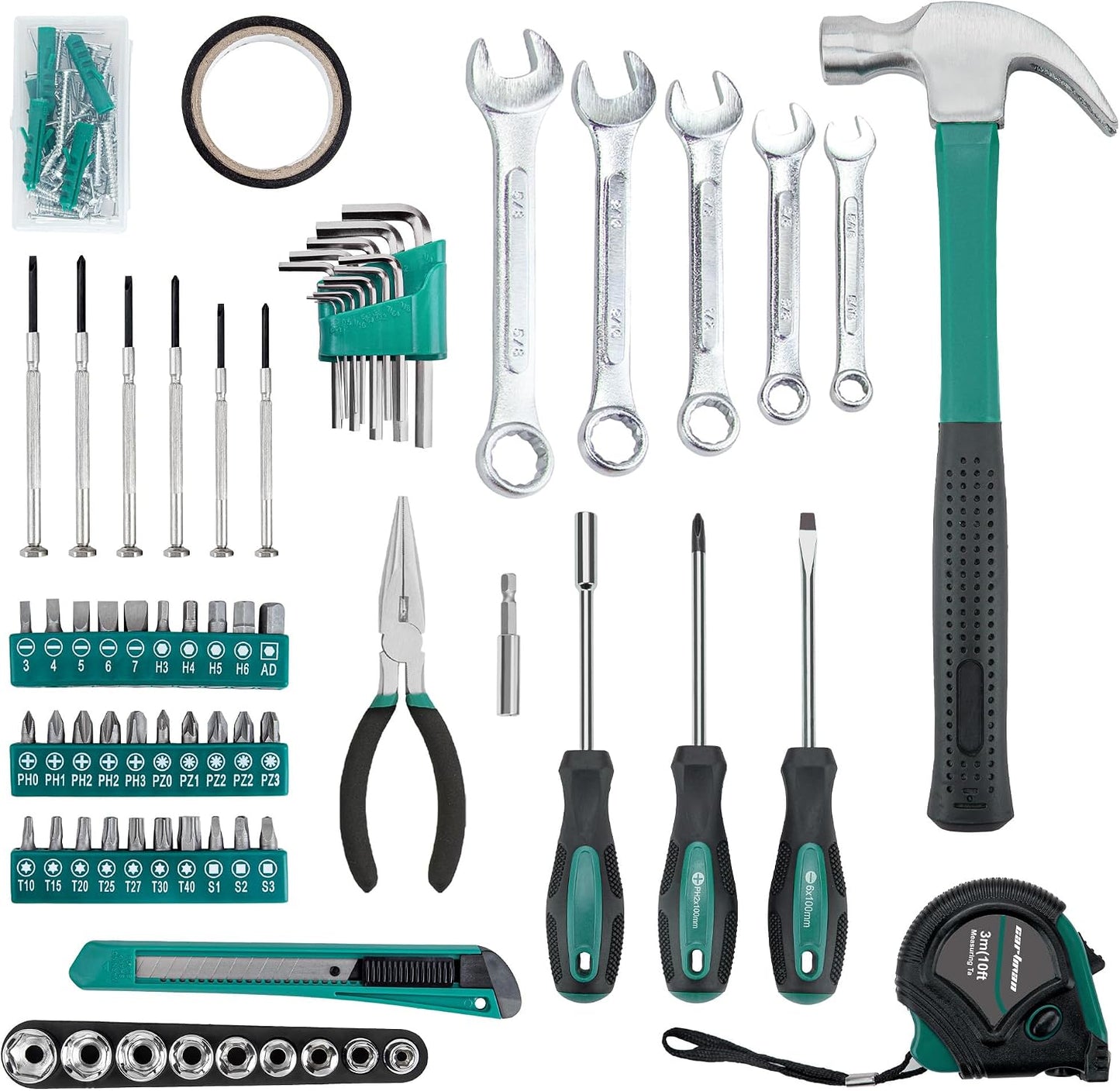 CARTMAN 148-Piece Automotive And Household Tool Set, Blue Repair Kit Case | Versatile tool assortment for car maintenance, home repairs, DIY projects, furniture setup, and daily fixes in a molded case.