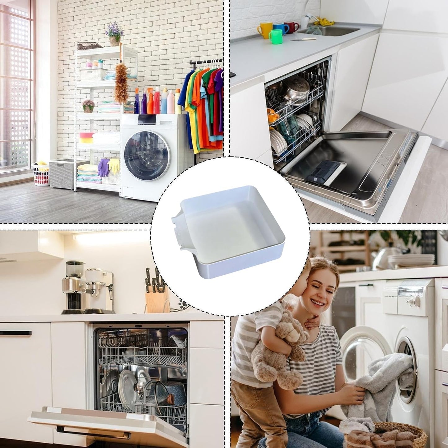 Washer Drip Pan, Universal Front-Load Washing Machine Drain Pan, Washing Machine Drainage Tray, Leak-Proof Easy Install Drain Funnel Water Catch Tray, Protect Floors Stay Dry, Stop Leaks (1PC)