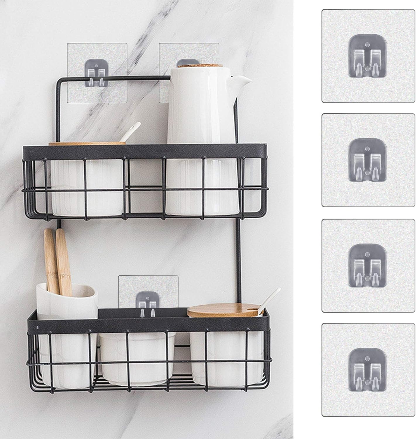 YeeBeny Corner Shower Caddy Adhesive Sticker Hook Mount for Shower Caddy Basket Bathroom Shelf Compatible with KINCMAX，SMARTAKE, JOMARTO, Flowmist, Nieifi, HapiRm, Odesign, Lovelers 4 pack