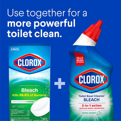 Clorox Ultra Clean Toilet Tablets Bleach 4 Count, 3.5 Ounces Each (Package May Vary)