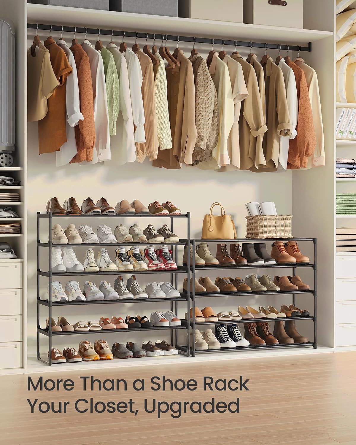 SONGMICS Shoe Rack, 6-Tier Shoe Organizer, Metal Storage Shelf, Upright or Upside Down, for 24-30 Pairs, Stackable, for Entryway, 11.8 x 36.2 x 42.7 Inches, Black ULSA306BH01