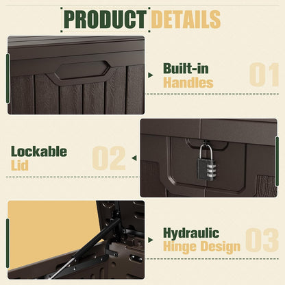 JUMMICO 31 Gallon Resin Deck Box Waterproof Indoor Outdoor Storage Boxes for Patio Furniture Cushions and Garden Tools (Brown)