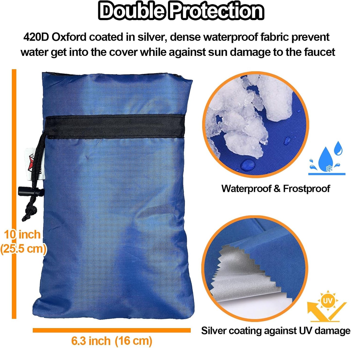 Enlarge Outdoor Faucet Cover for Winter Freeze Protection, 3M Thinsulate, 10”H x 6.3”W Hose Bib Covers for Wall Taps Outside, Waterproof & Frost Free Insulated Spigot Cover, 2 Pcs Faucet Socks - Black