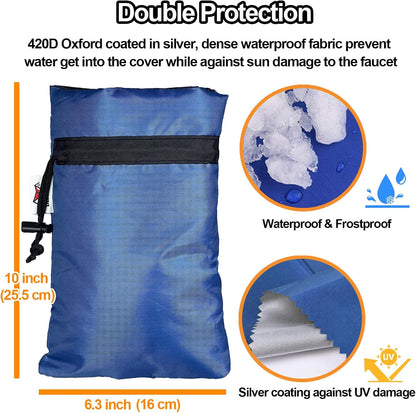 Enlarge Outdoor Faucet Cover for Winter Freeze Protection, 3M Thinsulate, 10”H x 6.3”W Hose Bib Covers for Wall Taps Outside, Waterproof & Frost Free Insulated Spigot Cover, 2 Pcs Faucet Socks - Black