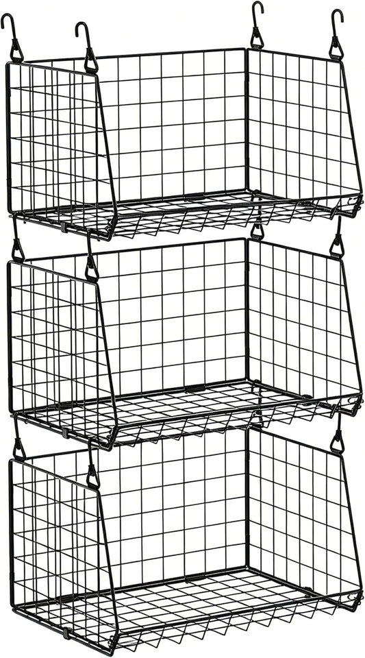 4-Tier Hanging Laundry Room Organizer: Foldable Wire Shelf Basket with 2 Large Hooks 1.65" & 360°Rotating Hooks – Space-Saving Laundry Storage Basket, for Wardrobe Closet Storage, White Patent