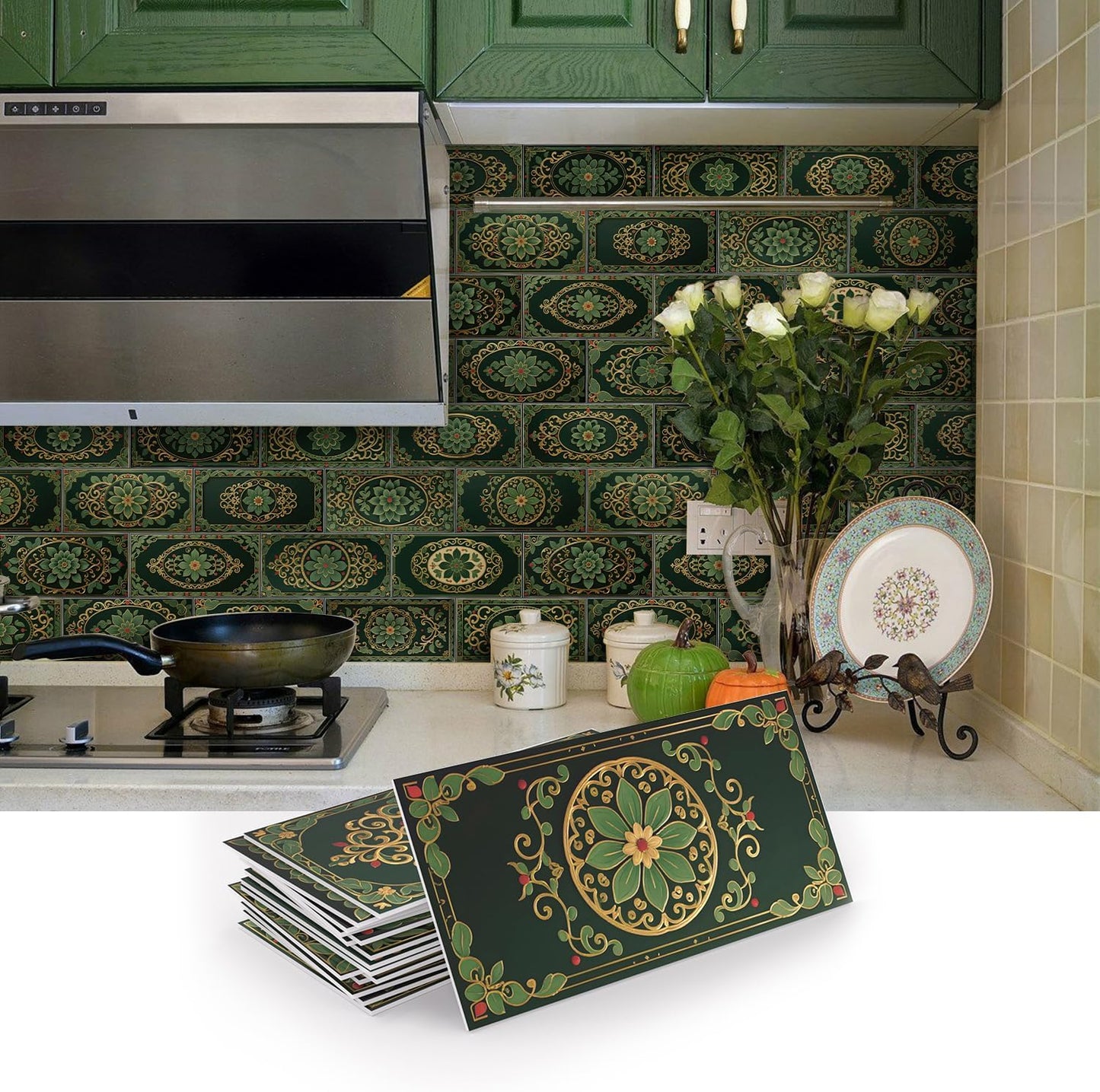 VICCI 32Pcs Tile Decals - Peel and Stick Kitchen Backsplash - Decorative Wall Tiles Stickers 8" x 4" Self-Adhesive Waterproof Removable for Bathroom Cabinets Home DIY Projects Decor