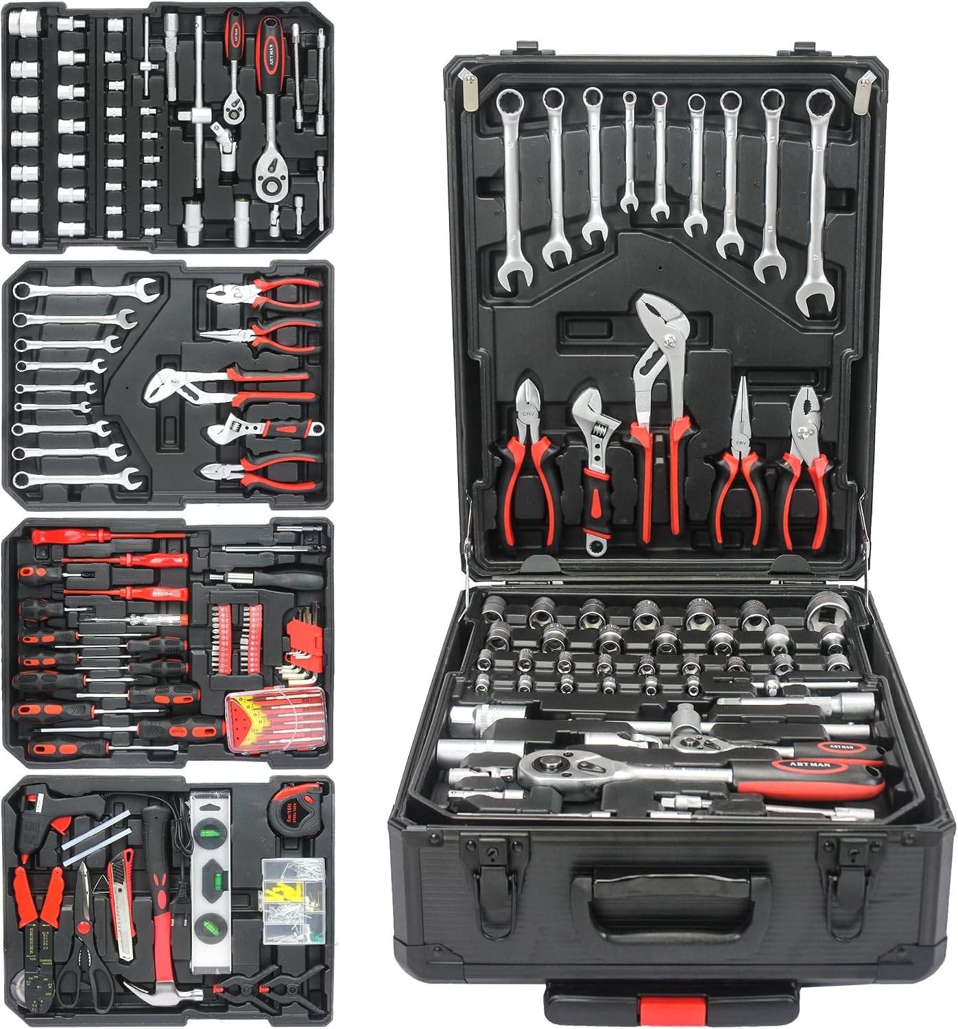 899PCS Tool Set, Household Tool Kit with Rolling Tool Box, Complete Tool Box Set Hand Tool Set with Tool Box, Mechanic Tool Set Rolling Tool Set for Home/Auto Repair Tool Set (Black)