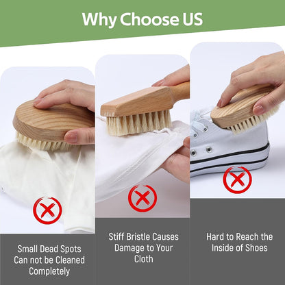 Laundry Stain Brush, Laundry Brush for Stains on Clothes, Dorm Room Essentials for College Students, Natural Boar Bristle Cleaning Brush, Fabrics Cleaning Brush for Clothes Without Damage