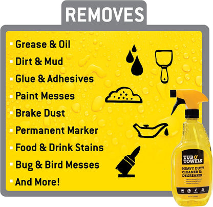 Tub O' Towels Heavy Duty Cleaner and Degreaser Spray Helps in Removing Oil Tar Paint Dirt Caulk Grease Grime Gunk Epoxies, Industrial Strength, Home & Auto, Made In USA, Citrus Scent, 24oz, 2-Pack