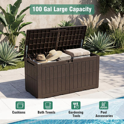 Tangkula 25 Gallon Waterproof Outdoor Storage Box with Lockable Lid | PP Resin, Wicker Patterned, Indoor Outdoor Use, Portable, Versatility, for Deck, Pool, Patio Cushions, Garden Tools