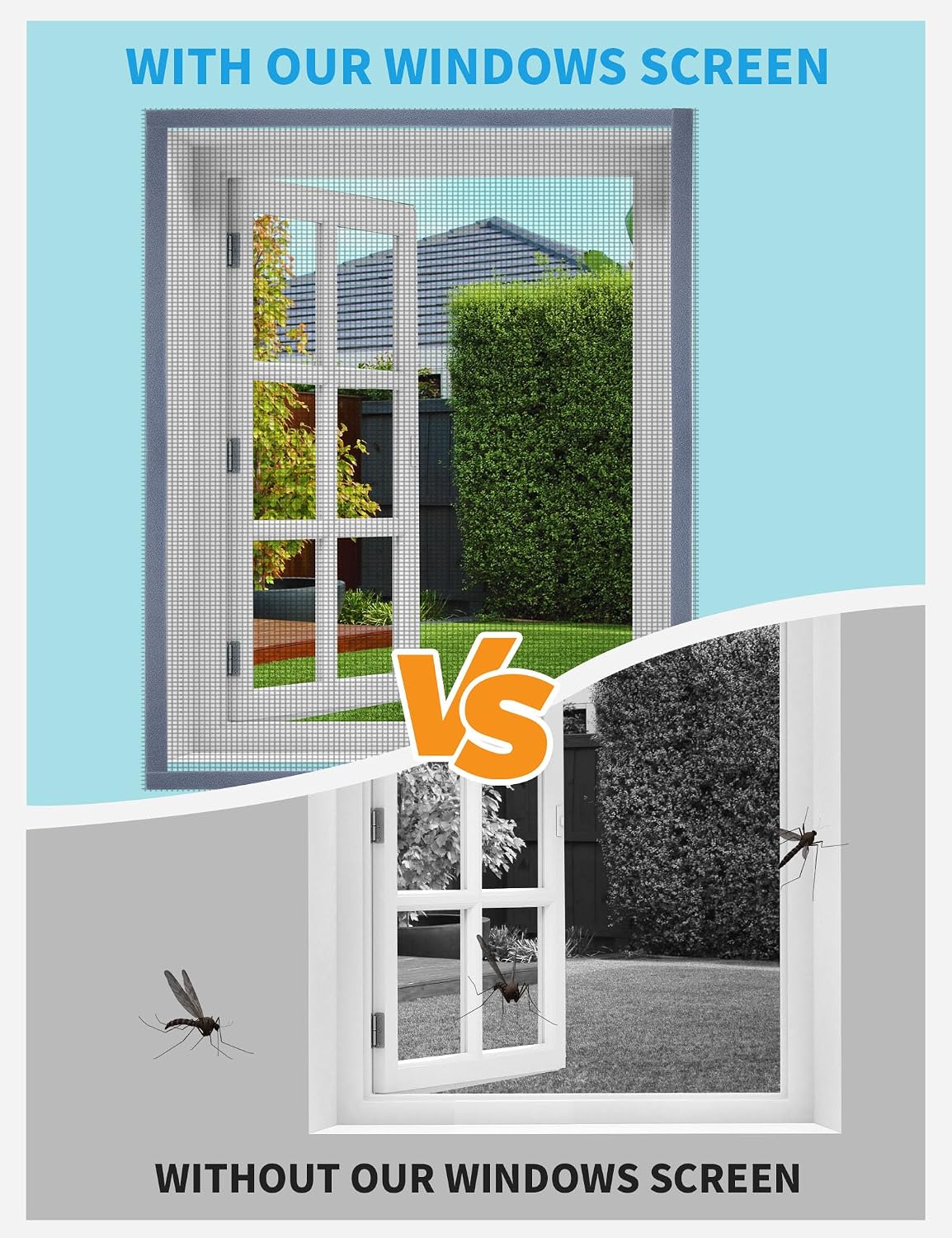 Homealexa DIY Window Screen Kit, Max 51"x 59" Adjustable Mosquito Mesh with Reinforced Edge, Thick Self-Adhesive Temporary Nylon Window Screens Replacement