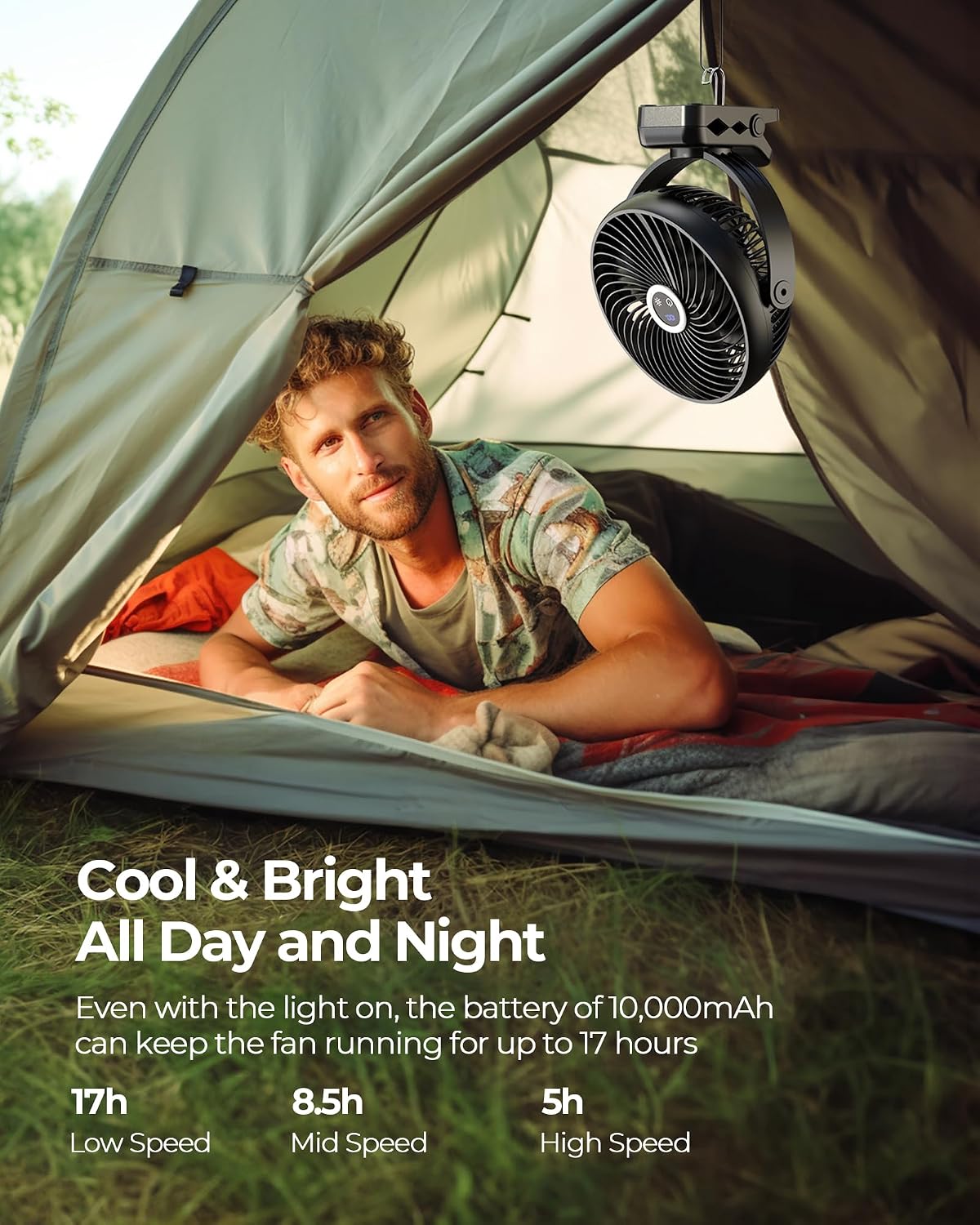 Koonie 8" Clip on Fan, 10000mAh Rechargeable Battery, Strong Airflow | 4 Speeds, Sturdy Clamp, Ideal Portable USB Desk Fan for Office, Golf Cart, Camping, Travel, Tent, Outdoor, Treadmill & Gym