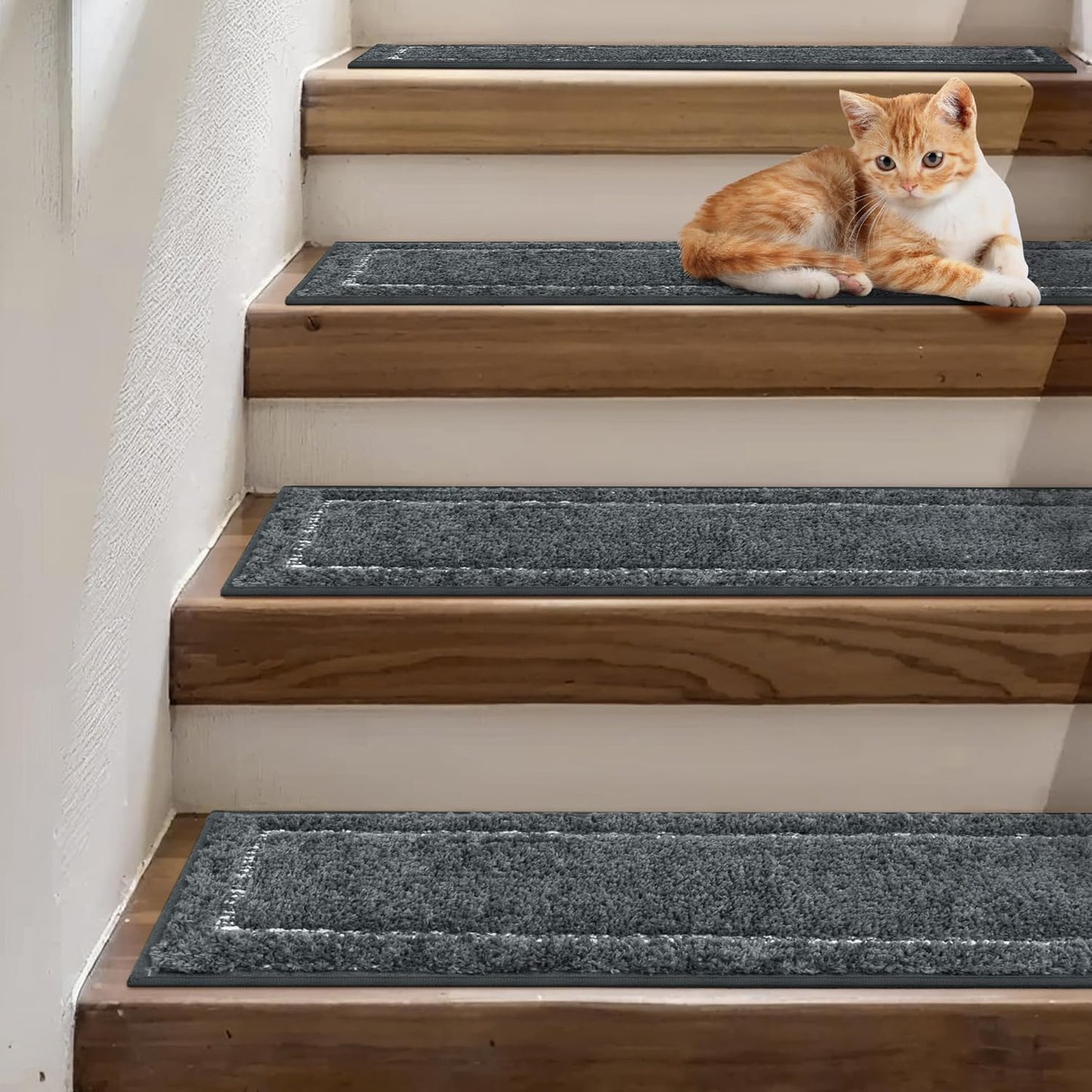 sarben Non Slip Stair Treads for Wooden Steps 15PCS - 8"x30" Indoor Safety Carpet, Edging Mats with TPE Adhesive Backing, Pet and Elderly Friendly Stair Rugs (Taupe) - Colors A