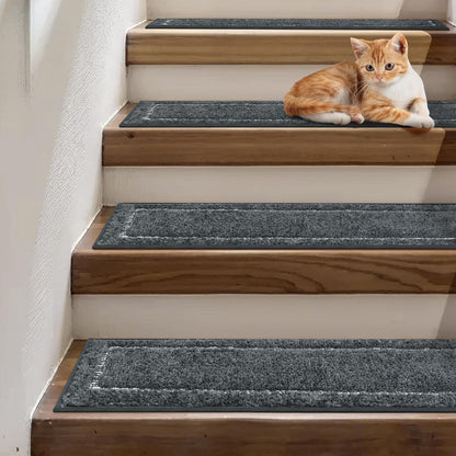 sarben Non Slip Stair Treads for Wooden Steps 15PCS - 8"x30" Indoor Safety Carpet, Edging Mats with TPE Adhesive Backing, Pet and Elderly Friendly Stair Rugs (Taupe) - Colors A