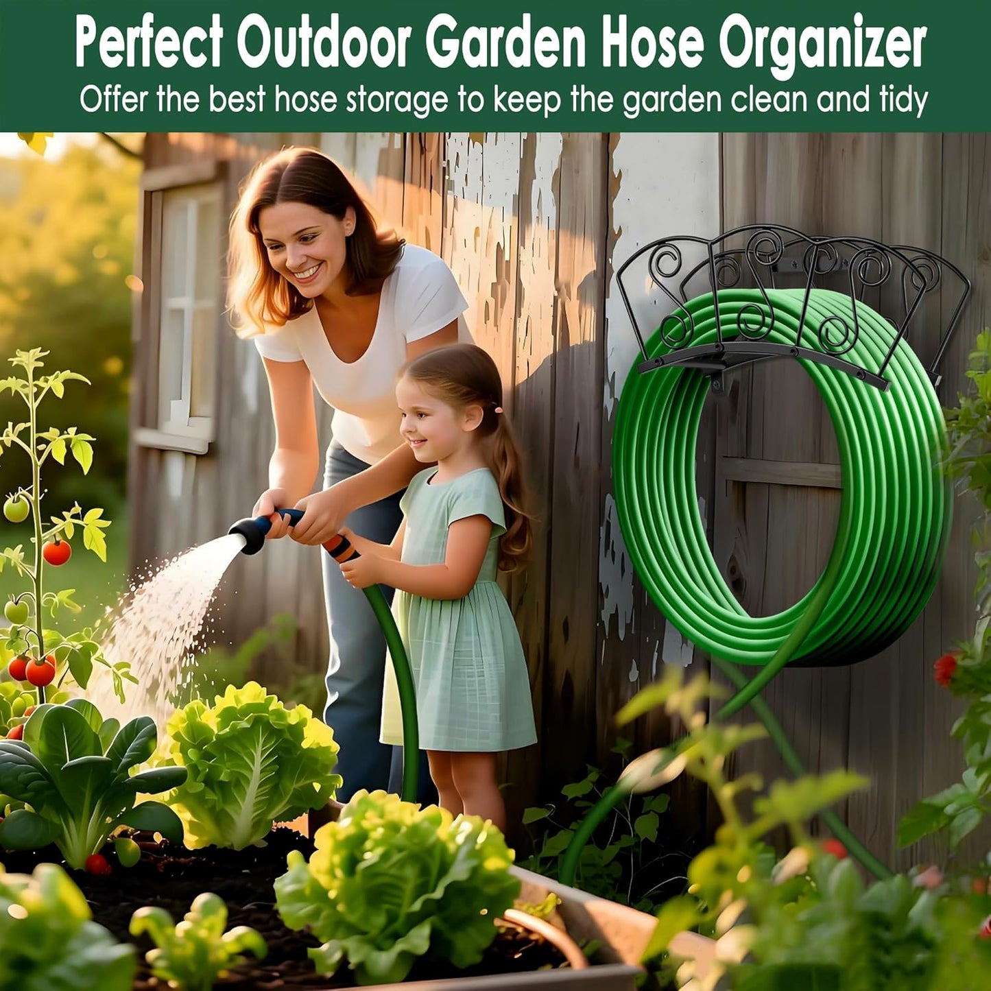 Metal Garden Hose Holder, Heavy Duty Water Hose Hanger, Wall Mounted Hoses Organizer, Hose Reel Stand Rack Hook, Hose Storage hold 150Ft Water Hoses for Outside Yard