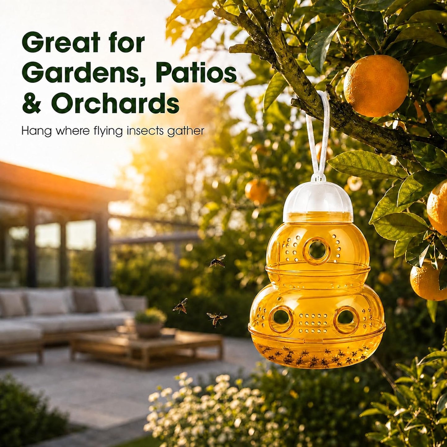 2 Pack Outdoor Hanging Wasp Trap with 6 Large Entry Holes & Multi-Vent Scent Diffusion Design, Reusable Hornet & Yellow Jacket Trap