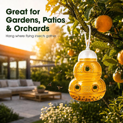 2 Pack Outdoor Hanging Wasp Trap with 6 Large Entry Holes & Multi-Vent Scent Diffusion Design, Reusable Hornet & Yellow Jacket Trap