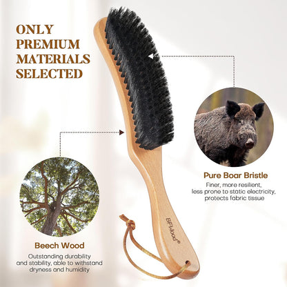 BFWood Clothes Brush, Boar Bristle Lint Brush for Suits, Cashmere, Wool, Velvet, Suede and Pet Hair, Large Black Walnut Wood Handle