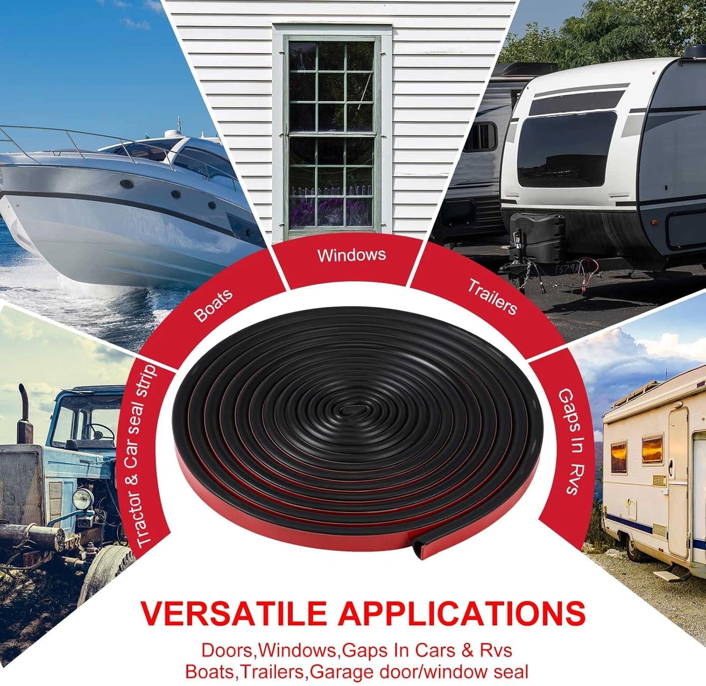 Pangda 13Ft D Shape Rubber Weather Stripping Foam Self-Adhesive EPDM Seal Strip for Noise Reduction Waterproof Dustproof for Cars Boats RVs Windows Doors (3/4" W x 3/4" H)