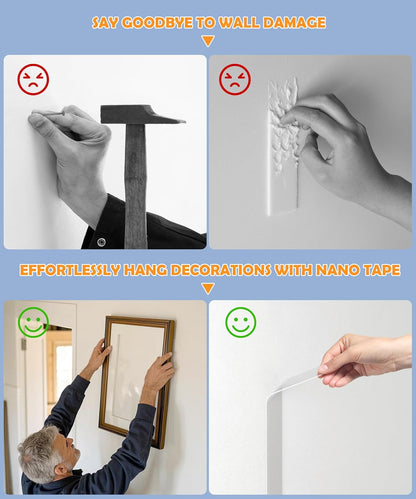 PPB Double Sided Mounting Tape, Clear Heavy Duty Nano Adhesive Tape with Protective Case, Removable Reusable Wall Tape for Home, Office, Car, Glass, Tile, Smooth Surfaces, 1 in x 10FT