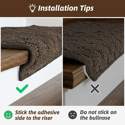JSEI Bullnose Carpet Stair Treads, 14 Pcs Non Slip Stair Treads for Wooden Steps Indoor with TPE Backing, 11" x 30" Machine Washable Stair Runners with Edge Protection for Kids, Elders and Pets, Beige