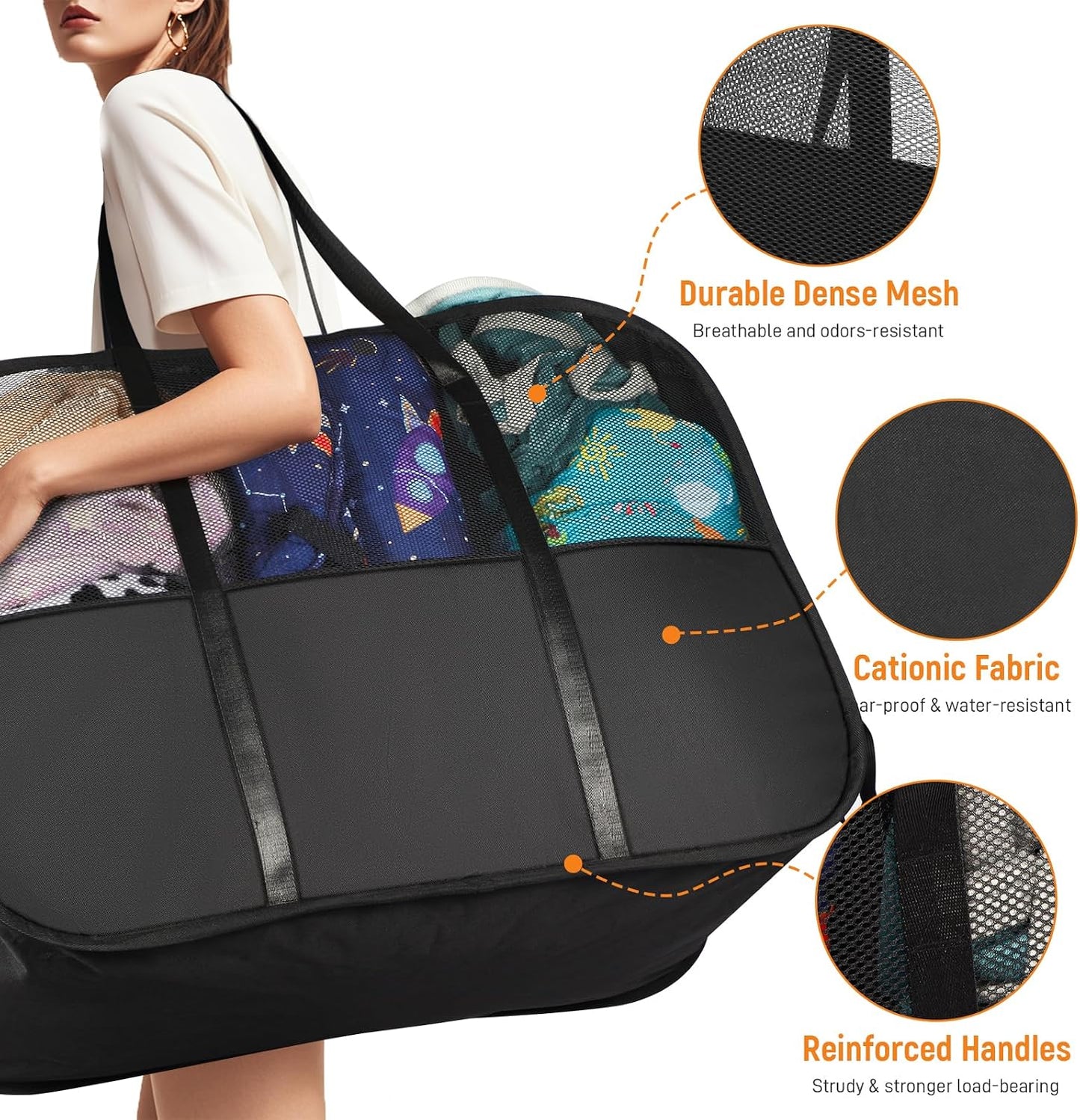 Collapsible Laundry Baskets with 3 Compartment, 150L Tear-proof Pop Up Hamper, Foldable Laundry Basket with Tote Handles, Dirty Clothes Hamper for Laundry, Bedroom, Bathroom, Dorm Grey