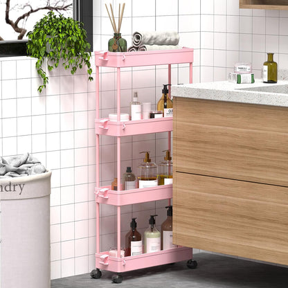 SPACEKEEPER Slim Rolling Storage Cart 4 Tier Bathroom Organizer Cart Mobile Shelving Unit Slide Out Utility Cart for Kitchen, Bthroom, Makeup, Craft, Laundry Narrow Places, Black