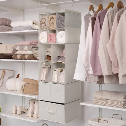 GRANNY SAYS Hanging Closet Organizer 6 Shelves, Closet Organizers and Storage with 5 Drawers, 6 Side Pockets Closet Hanging Organizer, Hanging Storage Organizer for Closet, Baby Clothes, Gray