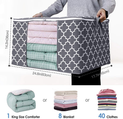WISELIFE Storage Bags, Large Blanket Clothes Organization and Storage Containers for Bedding, Comforters, Foldable Organizer with Reinforced Handle, Clear Window,Sturdy Zippers,(Grey, 3 x 100L)