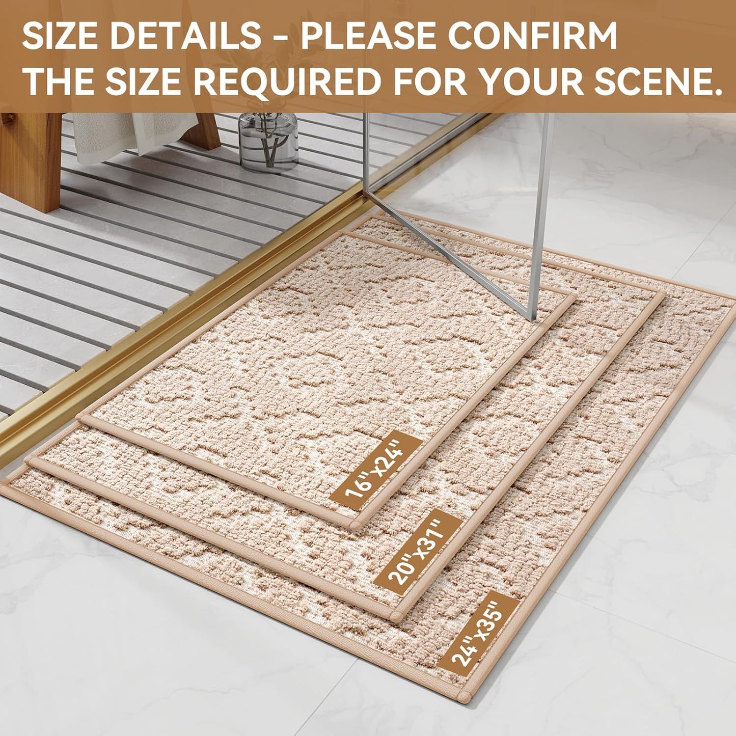 YDKGL Bathroom Rugs Non Slip, Super Absorbent Quick Dry Bath Mats for Bathroom, Foam Weave Texture Thin Bath Rugs Washable with Rubber Backing Fit Under Door Outside Shower,16" x 24“
