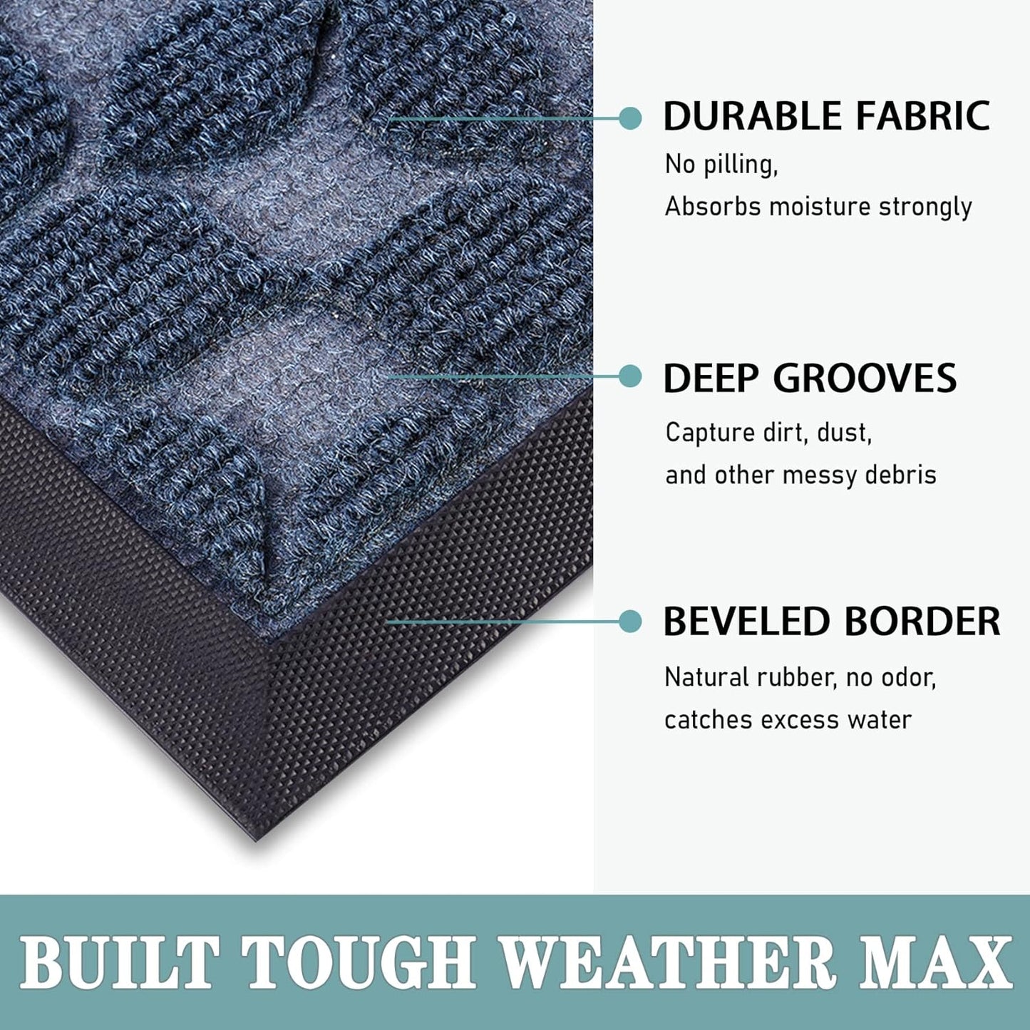 Bulijojo Sturdy Front Entrance Doormats,Durable Heavy Duty Welcome Mat,Thick Absorbent Natural Rubber Non Slip Mat,Easy Clean Entryway Mat 17x30 Inch Leaves Green