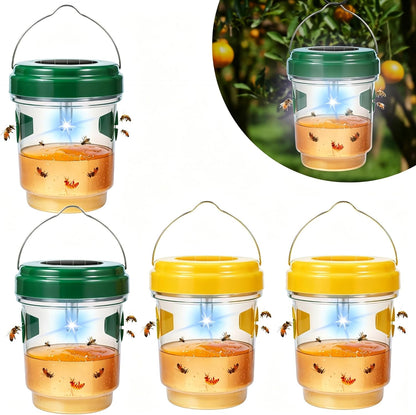 4 Pack Solar Wasp Trap Outdoor Hanging Wasp Trap Catcher Yellowjacket Trap Hornet Wasps Killer with UV LED Light Reusable Carpenter Bee Traps for Outside, Garden, Backyard, and Orchard