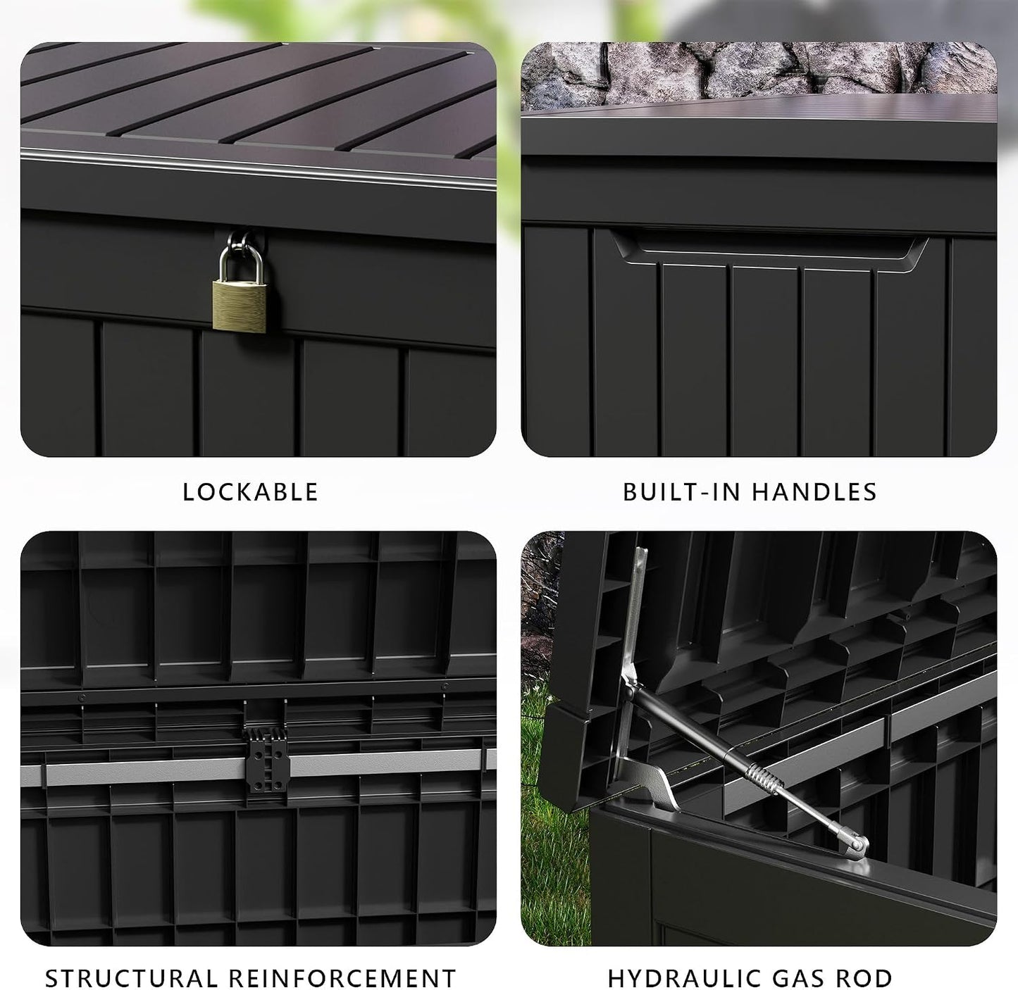 DRATO 180 Gallon Outdoor Storage Box, Large Waterproof Deck Box, Lockable Resin Storage Container with Reinforced Support for Patio Cushions, Garden Tools, UV-Resistant Outdoor Chest（Black，180 Gallon）