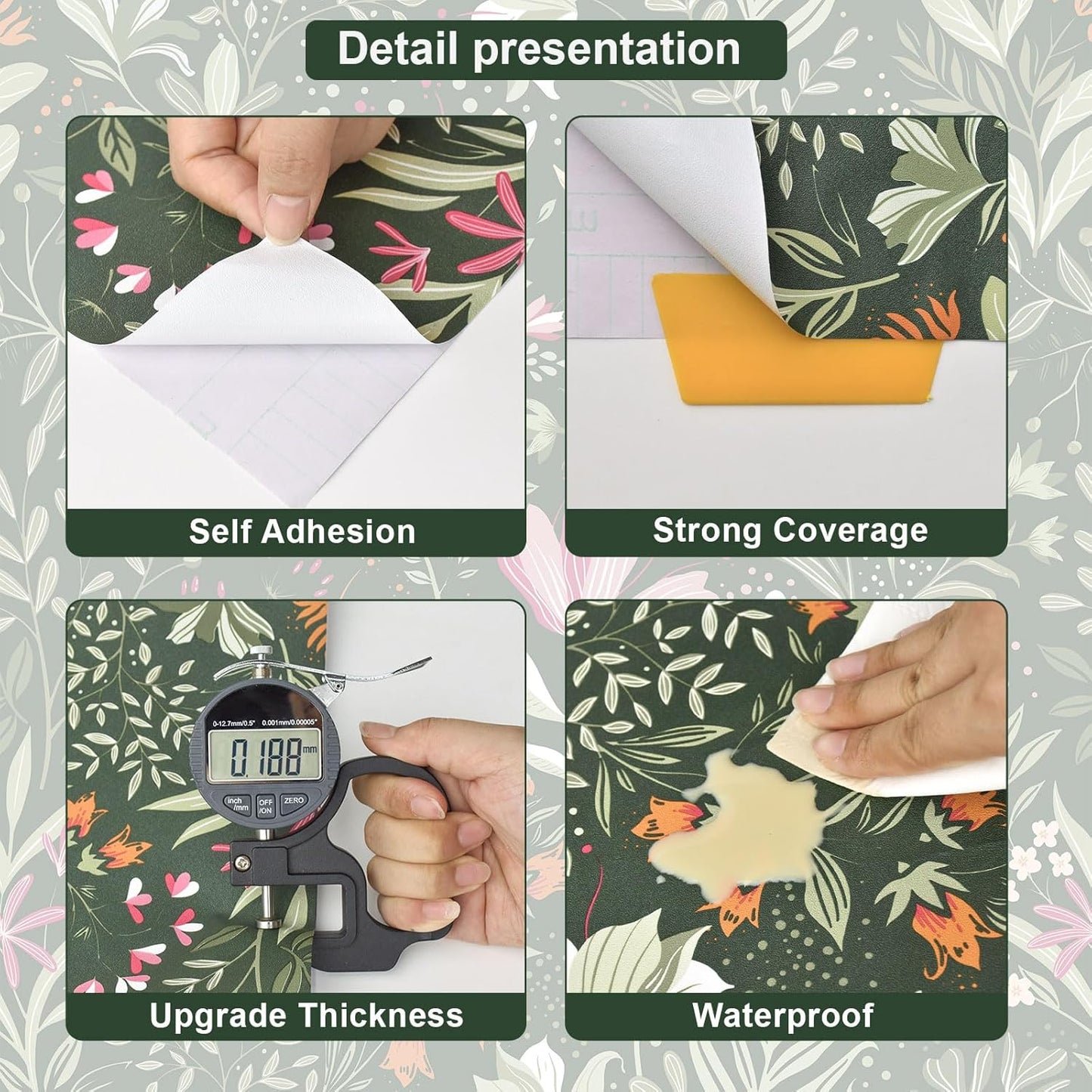 Fititem Floral Peel and Stick Wallpaper Boho Floral Contact Paper Modern Flower Removable Self Adhesive Waterproof Wallpaper for Bathroom Bedroom Fun Wildflower Contact Paper Cabinets 17.3inW 78.7inL