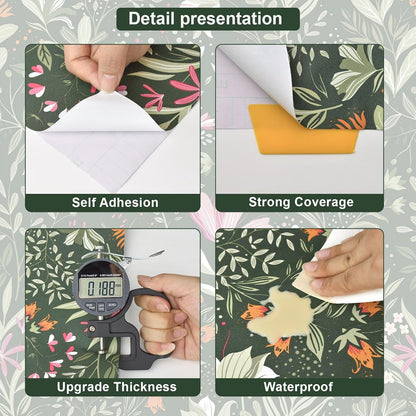 Fititem Floral Peel and Stick Wallpaper Boho Floral Contact Paper Modern Flower Removable Self Adhesive Waterproof Wallpaper for Bathroom Bedroom Fun Wildflower Contact Paper Cabinets 17.3inW 78.7inL