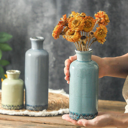 Ceramic Vase Set of 3, Neutral Flower Vases Home Decor, Pottery Rustic Farmhouse Decorative Vases Modern Decor for Table Mantel Entryway Bookshelf Living Room Kitchen Bedroom - Brown