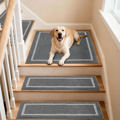 COSY HOMEER Soft Stair Treads Non-Slip Carpet Mat 28inX9in Indoor Stair Runners for Wooden Steps, Stair Rugs for Kids and Dogs, 100% Polyester TPE Backing 4pcs, Grey