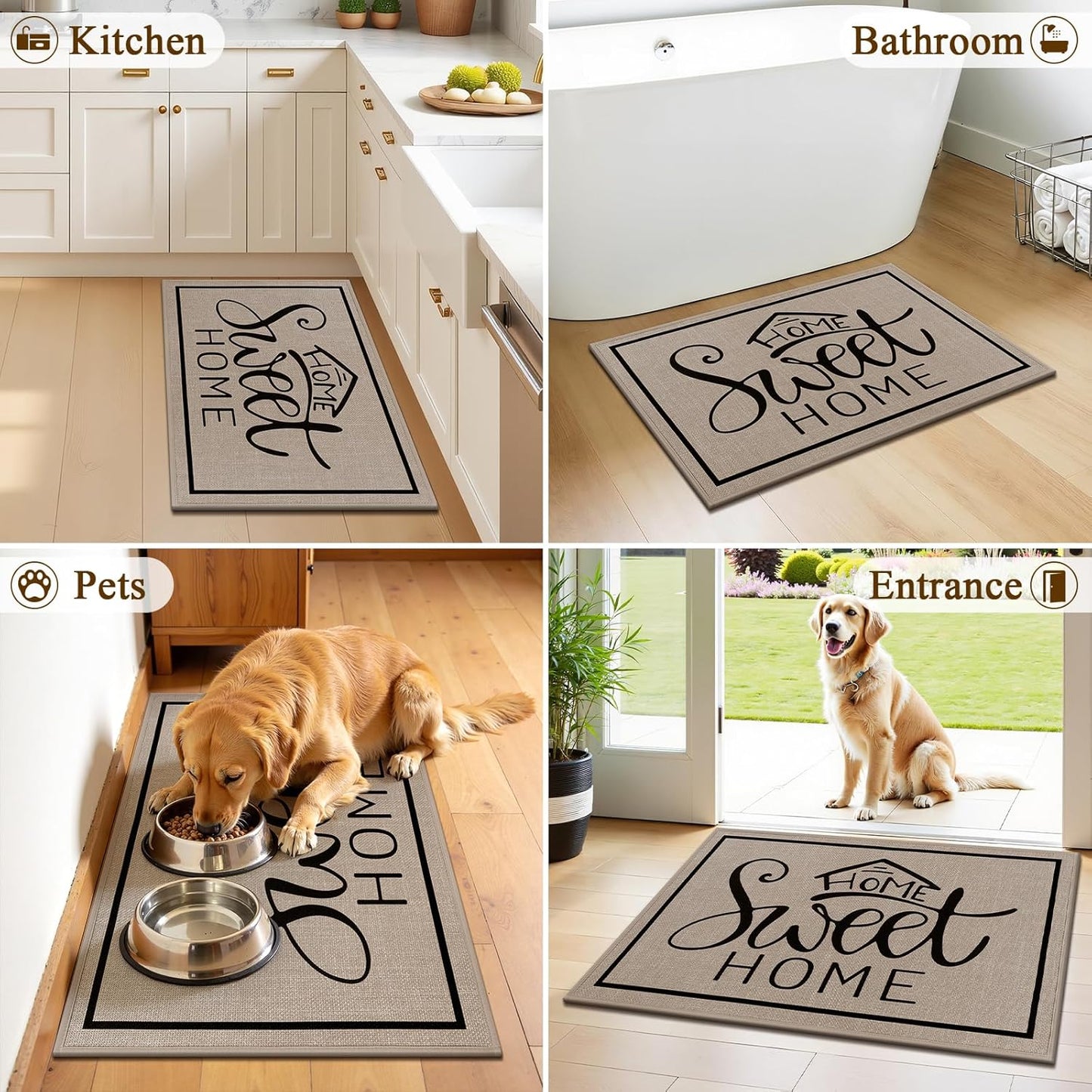 Vaukki Indoor Door Mat 17"x30", Ultra Thin Doormat Indoor Entrance, Non Slip Rubber Backed Inside Welcome Mat for Front Door, Low-Profile Washable Dirt Trapper Entry Floor Mat for Entryway, Sweet Home