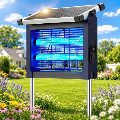 Zechuan Solar Bug Zapper Outdoor, Cordless Rechargeable Mosquito Killer | IP66 Waterproof Fly Zapper, 4500V Grid, Auto/Manual Mode, Cordless with Projection Light, Cord & Chain for Patio Camping RV