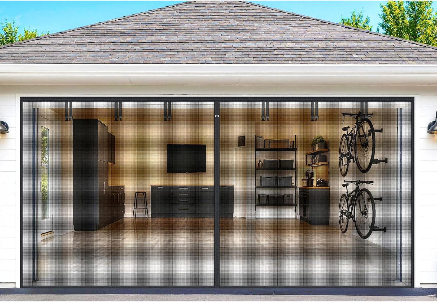 HOFUDON Upgraded Magnetic Screen Door Mesh, Full Strip Magnets, Heavy Duty Fiberglass Mesh, Door Screen Magnetic Closure for Single Door Size 32 x 80 Inch, Screen Door Size 35 x 82 Inch Black