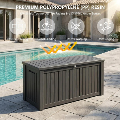 Outdoor Storage Box, 320 Gallon Waterproof Deck Box [Upgraded 3.0], Dual Gas-Spring Ultimate Resin Organizer for King Cushions, Heavy-Duty Lockable Estate Storage Bench, Backyard BBQ, Black