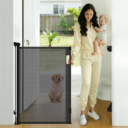 Retractable Baby Gate, 38" Extra Tall Mesh Dog Gate with Auto-Tension Design, 71" Wide One-Hand Operation Doorway Gates for Pets & Babies, No Bottom Rail Safety Gate for Hallways, Black