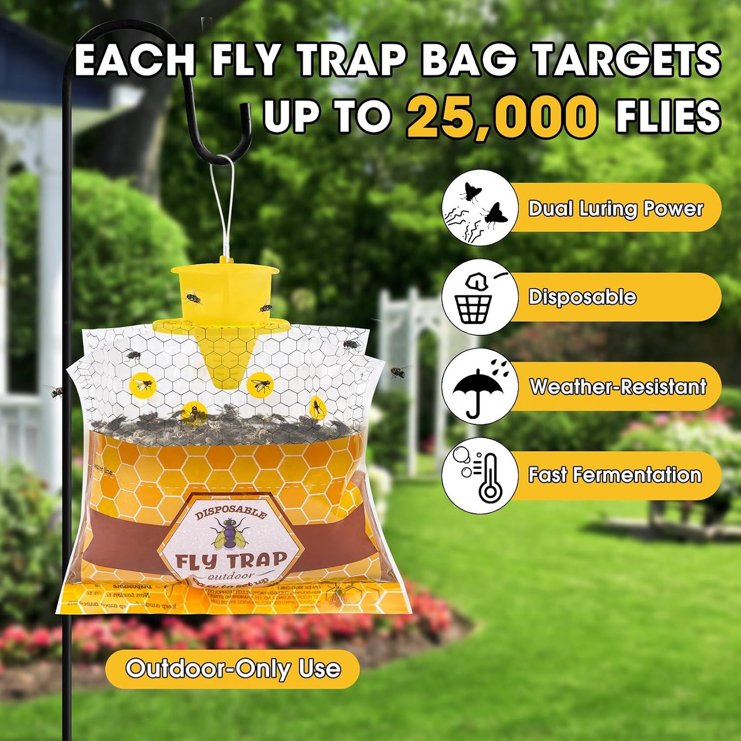 15 Big Fly Traps Outdoor Hanging, Wasp Trap Fly Bags Outdoor Disposable, Fly Bait Hunter Catcher Control Killer Repellent Outdoors, Ranch Fly Trap for Mosquito Bug Carpenter Bee Yellow Jacket