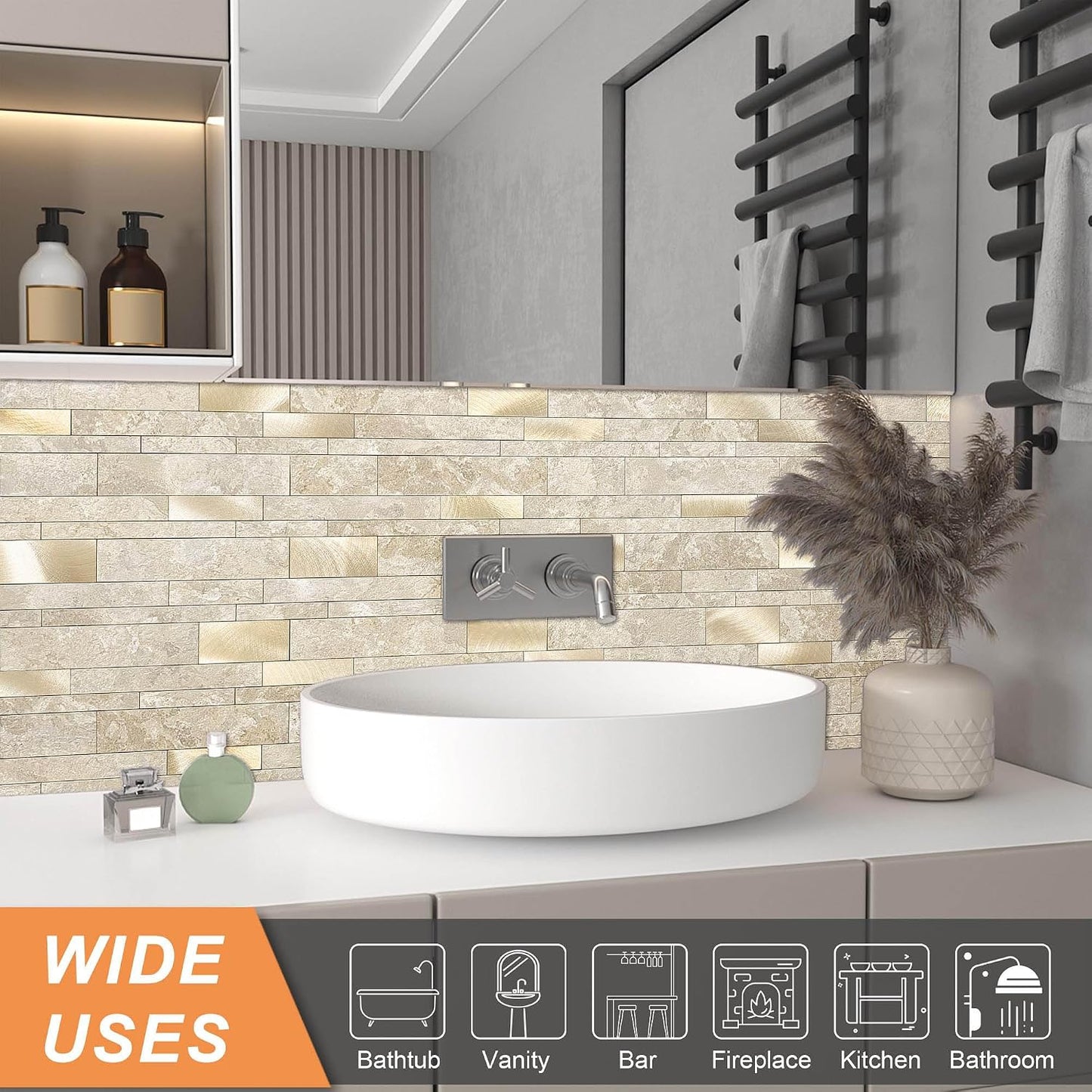 VAOVI Backsplash Tile Peel and Stick Kitchen Stone Subway Linear Mosaic Bathroom Shower Wall Waterproof(10pcs,Gray)