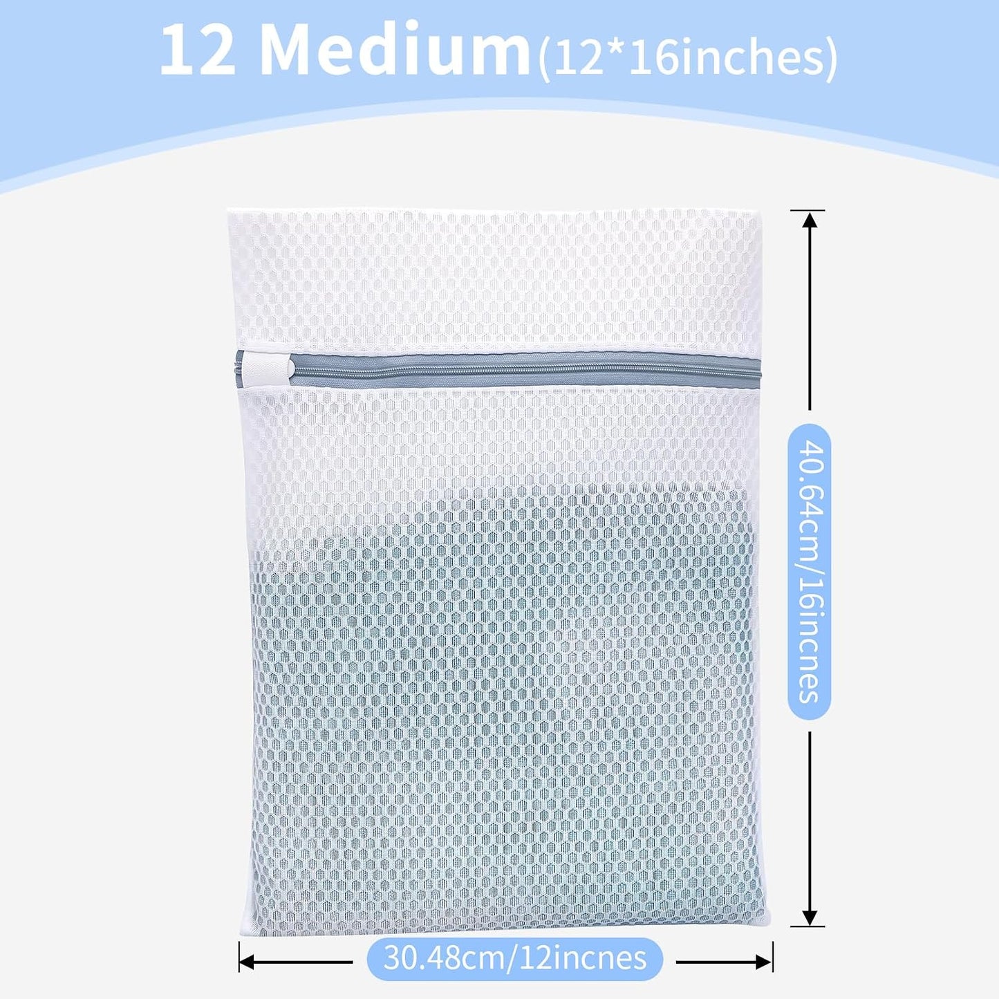 Laundry Bags Mesh Wash Bags for Delicates with Strong Zipper,Upgraded Honeycomb and Fine Mesh Design Delicate Laundry Bag for Clothes, Bras and Socks&Travel Organization (12X16IN, 12PCS)